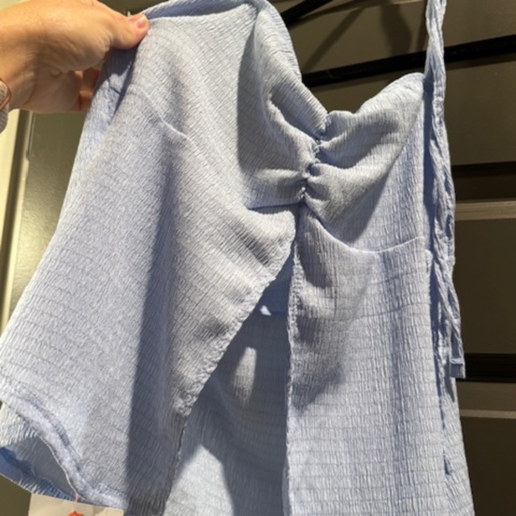 ASOS DESIGN halter ruched front top in baby blue medium - Picture 2 of 4